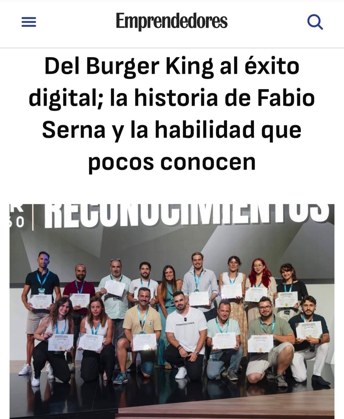Artículo revista Emprendedores sobre Fabio Serna
