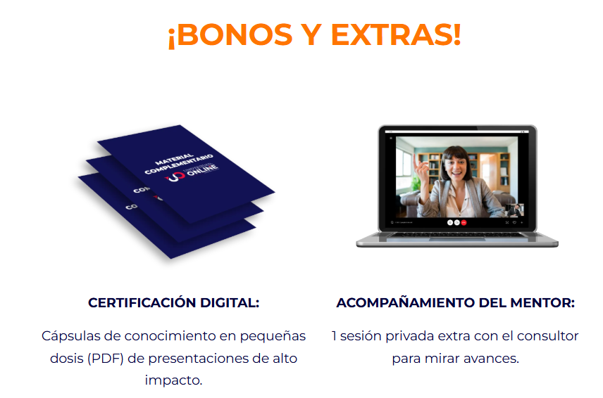 Bonos y extras incluidos en el programa Psicobranding certificacion digital y acompanamiento del mentor